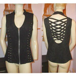 Lydia Faux Suede Corset Size XL Bustier Lattice Back Steampunk Goth Mistress